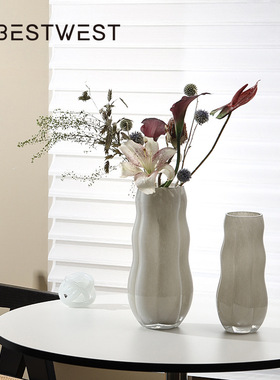 乳白色不规则玻璃花瓶摆件 现代简约ins家居客厅花器