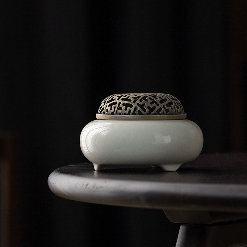 草木灰釉圆香炉陶瓷盘香炉茶道家用室内檀香炉中式香薰炉香道摆件