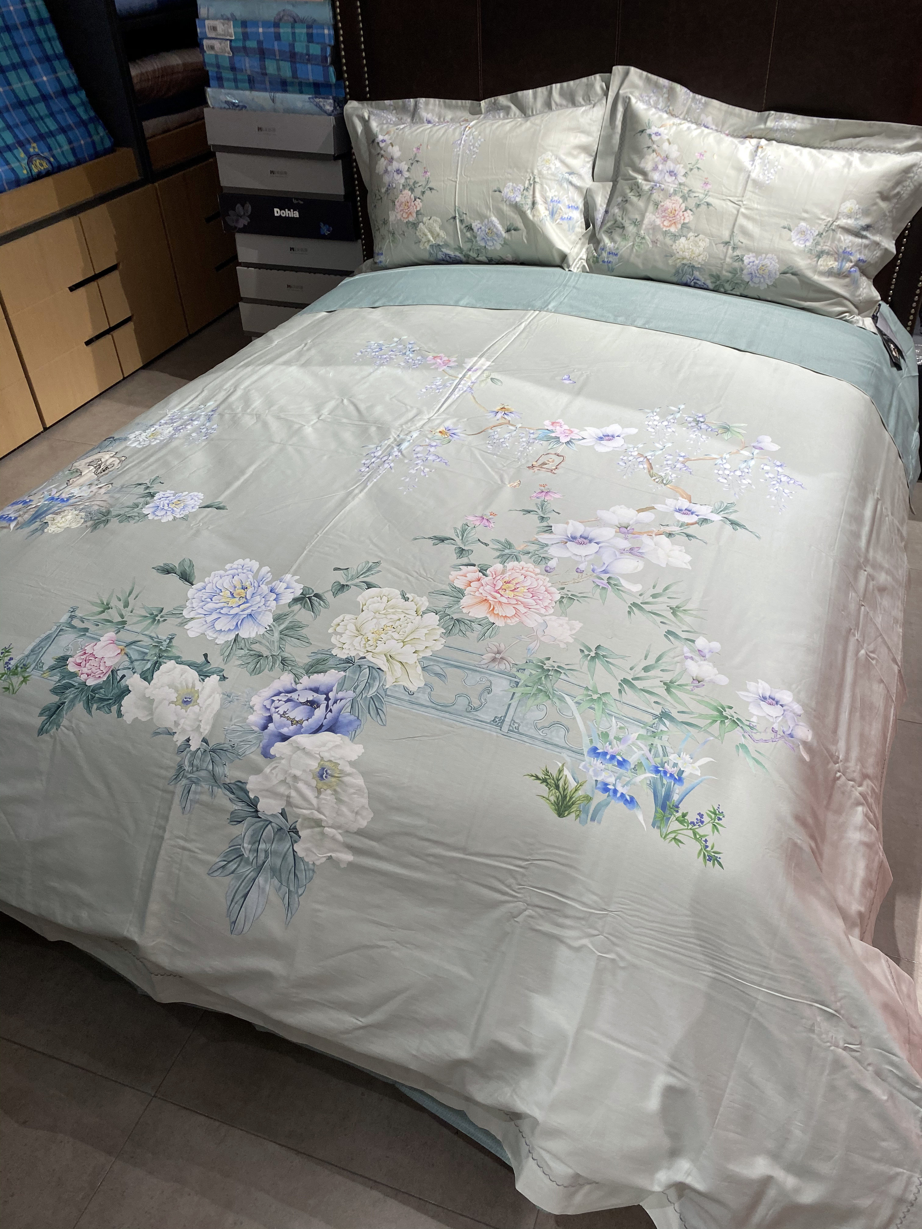 多喜爱专柜正品长绒棉绿色花卉床单款四件套新中式南风颂特价富贵