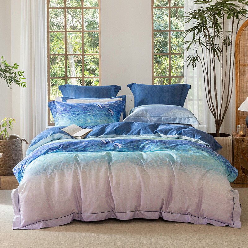 多喜爱专柜大美新疆系列长绒棉床单四件套塞湖之蓝渐变蓝色特价