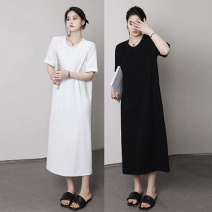 2025夏胖mm200斤宽松显瘦直筒加肥休闲裙 t恤连衣裙女装 中长款 大码