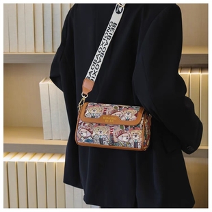 撞色拼接 小熊卡通刺绣 2024新款 秋冬单肩斜挎包小包