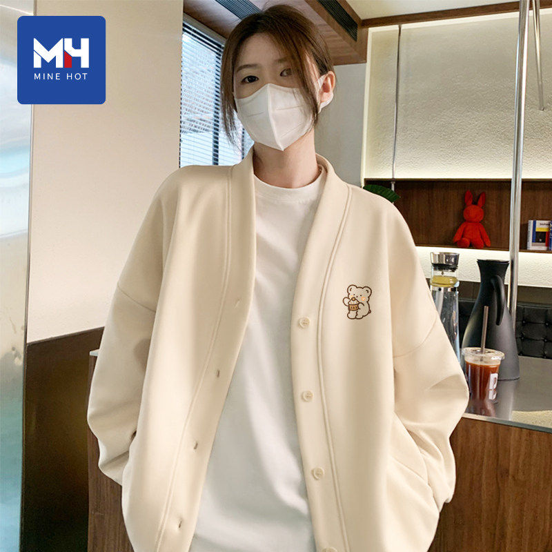 唐狮集团外套女春秋季2026新款v领薄款大码宽松开衫加厚休闲卫衣X