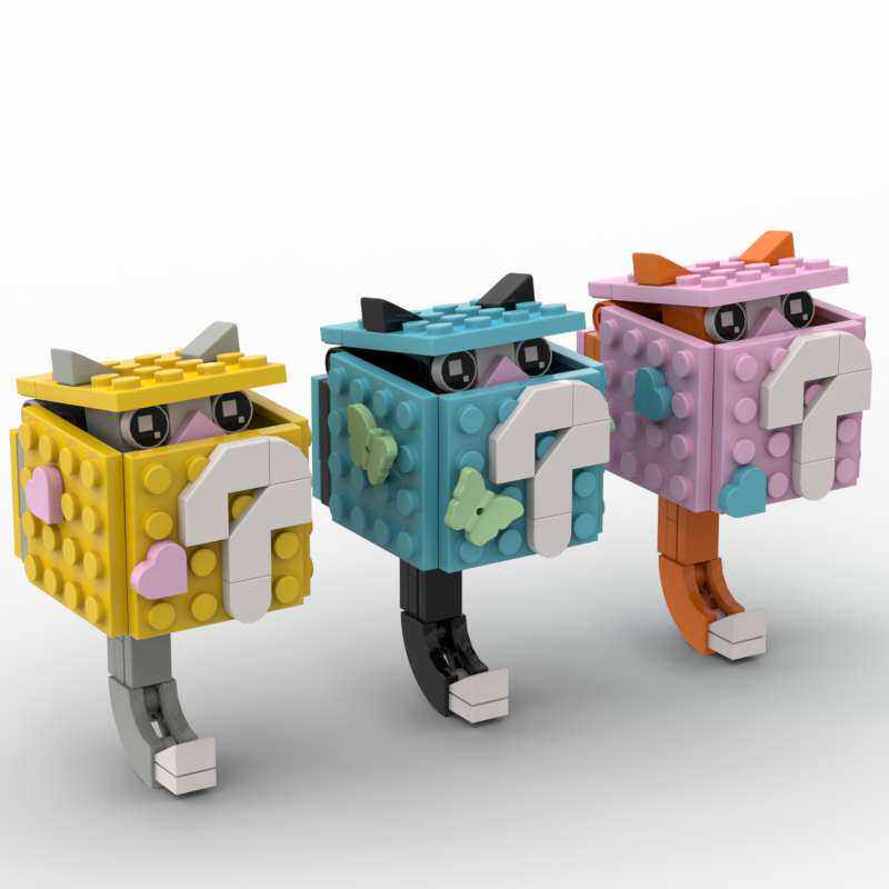 moc积木益智拼装模型儿童玩具猫咪钥匙挂钩躲猫猫小颗粒玩具挂件