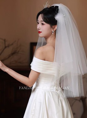 领证求婚头纱登记求婚头饰简约短款新娘结婚主婚纱头饰婚礼小头纱