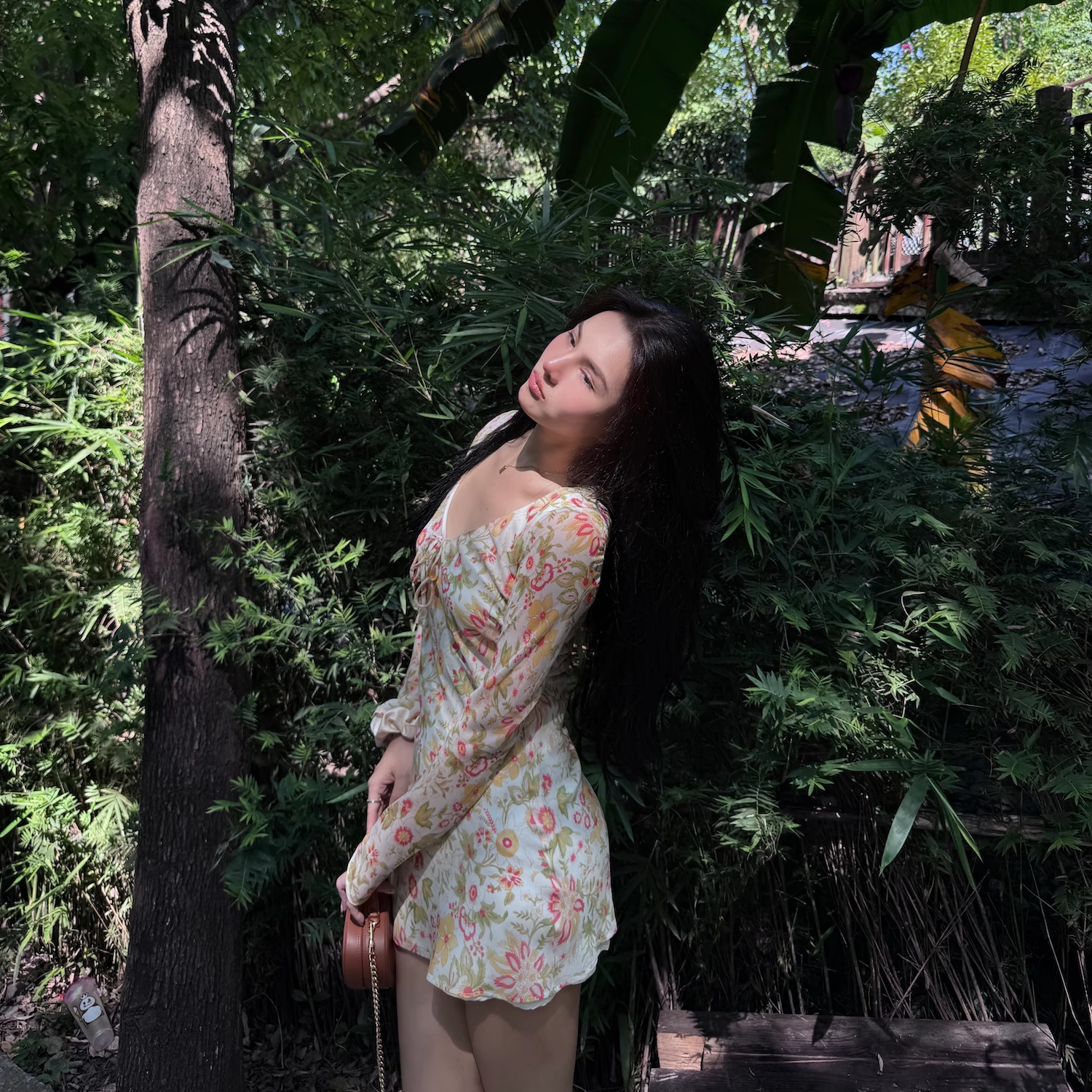 DATOU 度假风u领系带法式连衣裙女显瘦碎花裙短款长袖修身连衣裙
