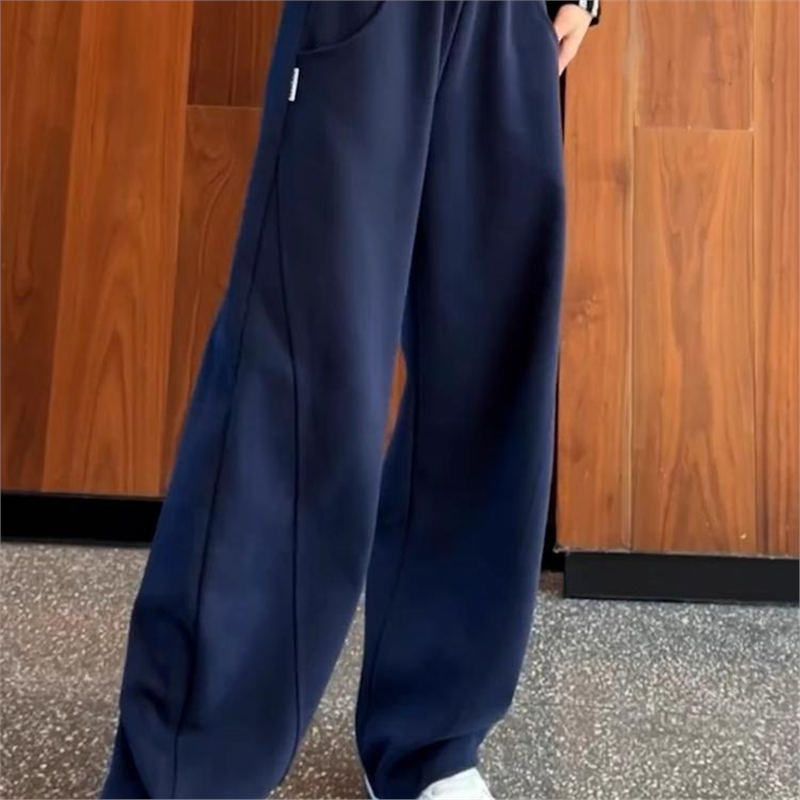 TROLL藏蓝色卫裤女2025秋冬季香蕉裤高腰运动裤休闲显瘦阔腿长裤.