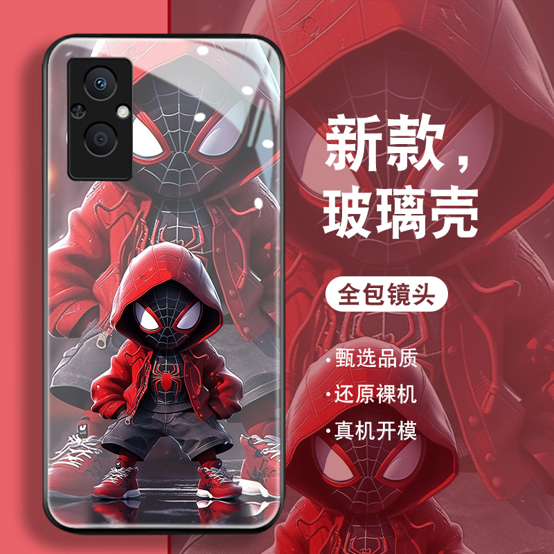 卡通蜘蛛人适用于oppoa96手机壳男a93新款a91钢化玻璃A92S高级感A95全包A97外壳A9X防摔个性0pp0潮牌硬保护套