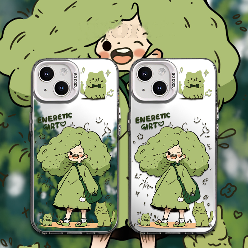 绿头发女孩适用华为p70手机壳小米14硅胶iPhone15彩银OPPOreno11软套荣耀100高级vivos18防摔1加ace2新款iqoo