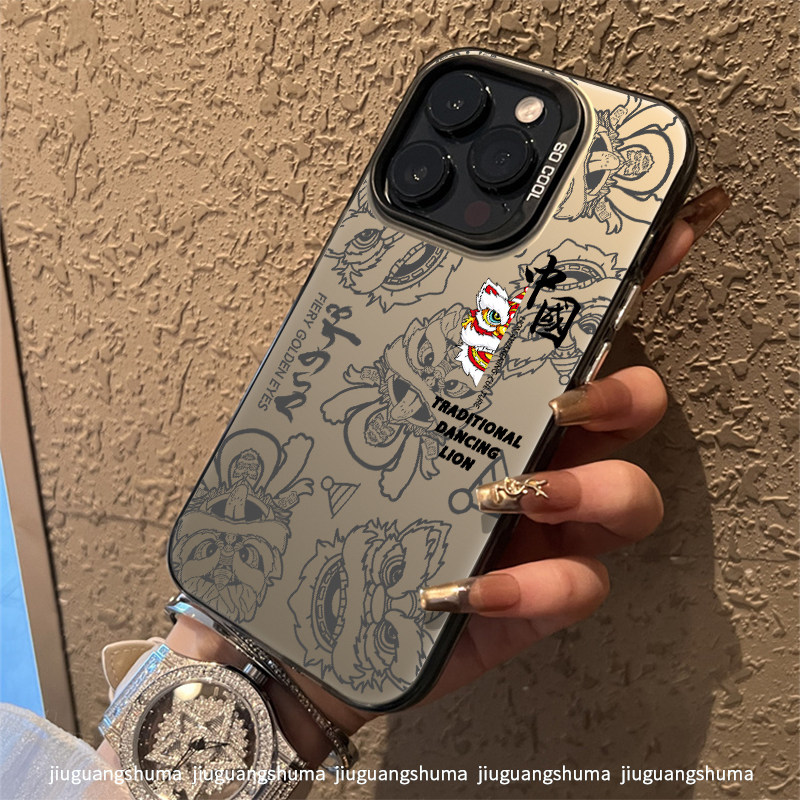 适用iPhone15ProMax手机壳苹果14/13pro男生潮牌新款iPhone12/11全包防摔外壳xsmax彩银磨砂壳保护套半边醒狮