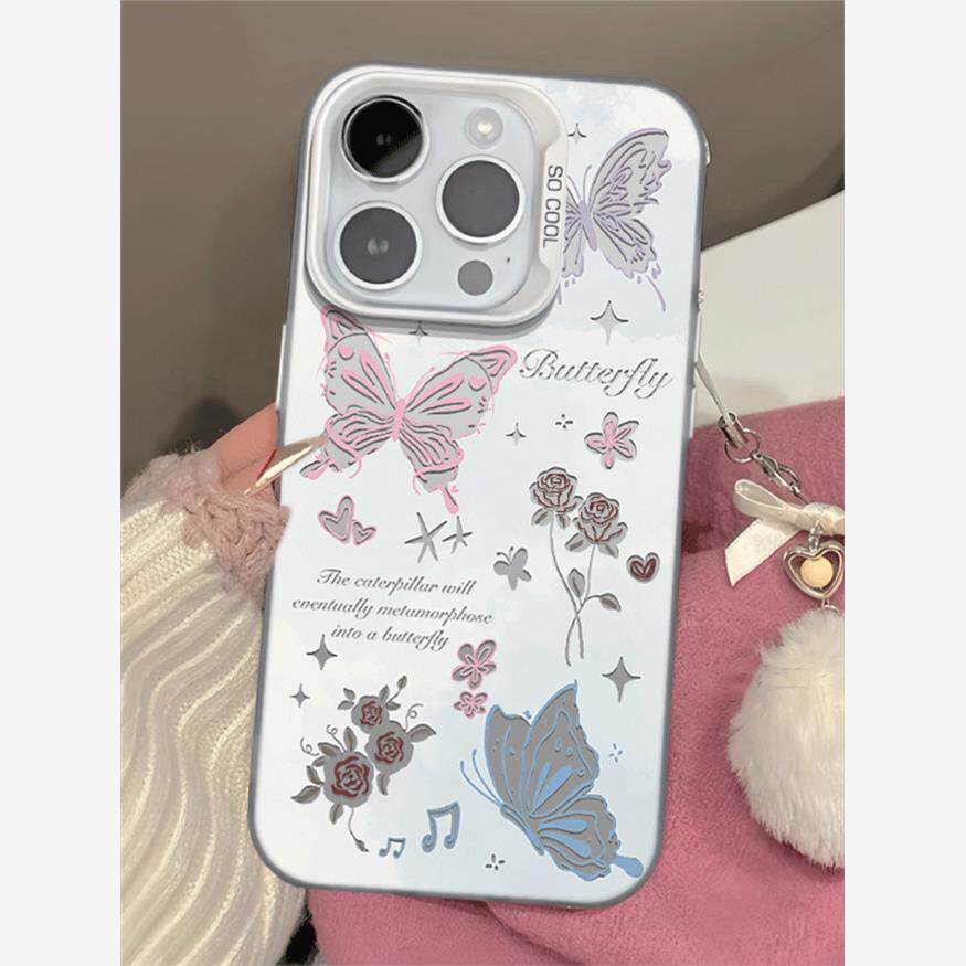 镂空线条蝴蝶适用苹果15手机壳iphone14/13彩银imd女12/11promax渐变玫瑰xr/xs max全包7/8plus创意mini个性