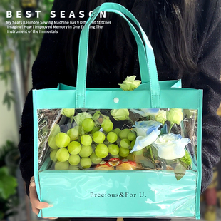 水果礼盒通用高档包装盒礼品盒高端空盒子透明提芙妮蓝高档手提袋