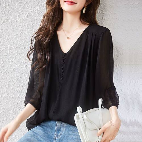 大码七分袖女装雪纺衫202