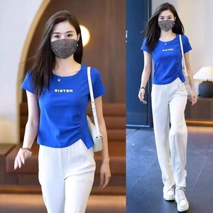 t恤女士夏季 上衣显瘦百搭不规则新款 短袖 薄款 体恤韩范潮 夏装 修身