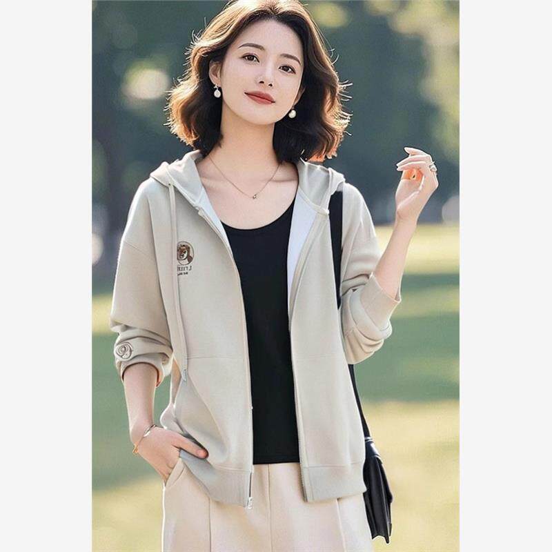 连帽卫衣女外套早春新款加绒时尚休闲小个子百搭宽松韩版开衫上衣
