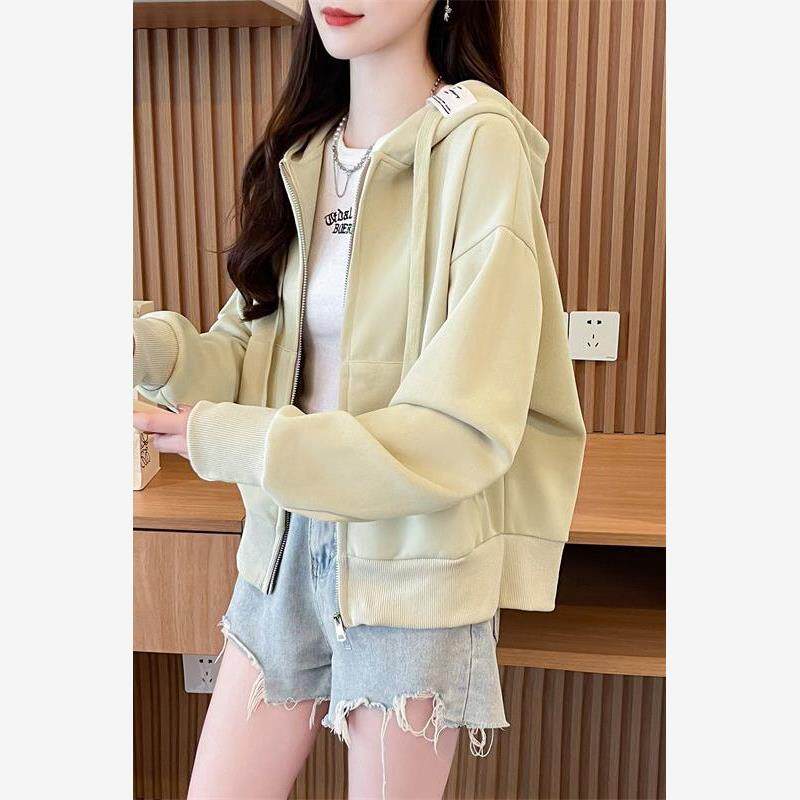 初秋开衫外套女春秋韩版宽松大码女装设计感小众慵懒风连帽卫衣潮