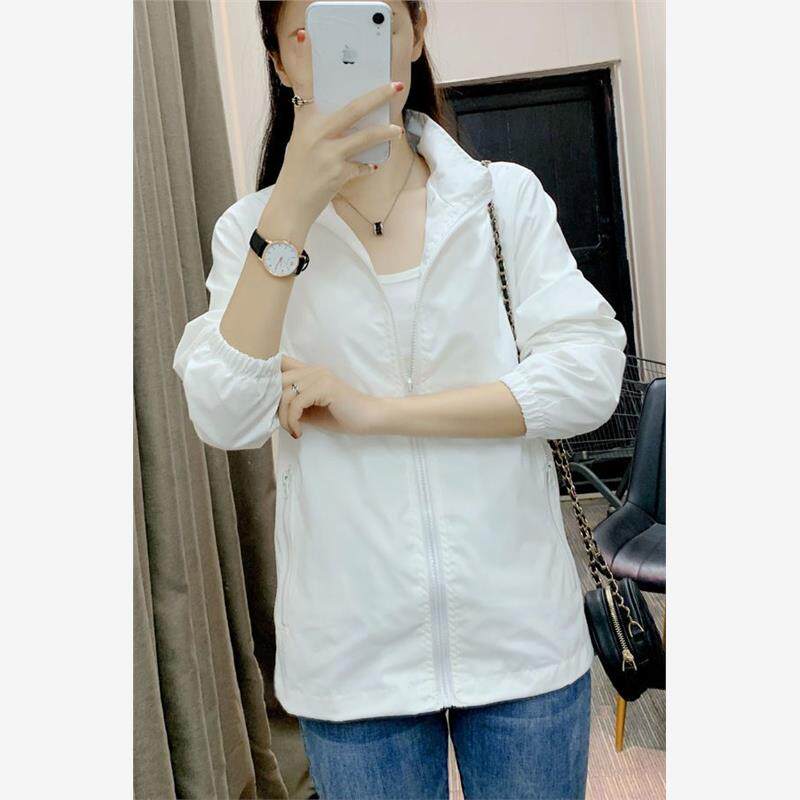 2023新款女士春秋款休闲立领大码白色外套女200斤百搭胖mm薄夹克