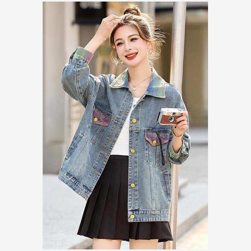 渐变彩色牛仔外套女2025春装新款学院风宽松欧货爆款休闲时髦上衣