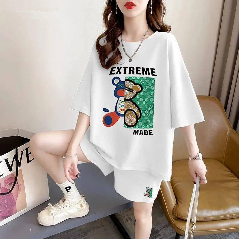 潮流特大码胖MM遮肚短袖短裤套装宽松新款遮肉夏季休闲运动两件套