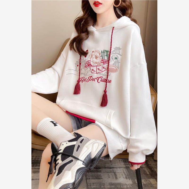 中国风薄款卫衣女春秋新款胖mm国潮刺绣设计感遮肚宽松大码女外套