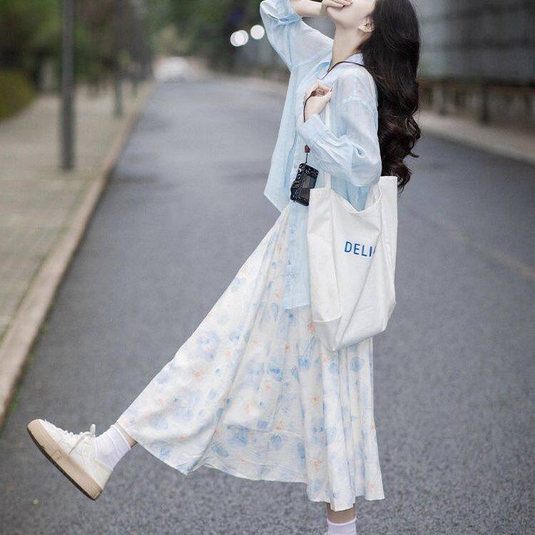 2025新款法式温柔风碎花连衣裙子女早春装气质衬衫穿搭配套装长裙