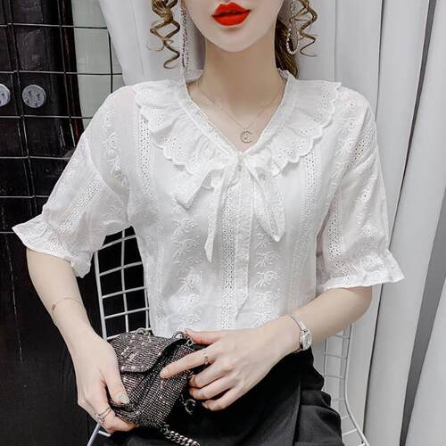 夏季短袖雪纺衬衫女夏装2