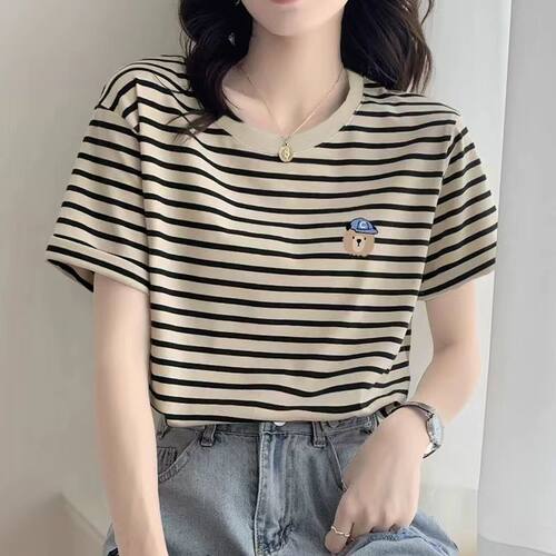 2025新款正肩条纹纯棉短
