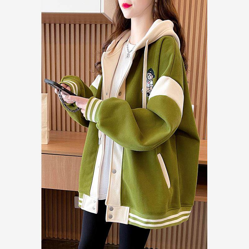 中长款连帽卫衣女学生春秋薄款宽松大码休闲百搭棒球服外套女秋冬