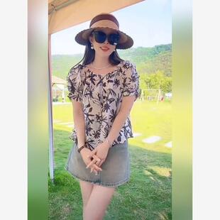 欧货休闲复古一字领两穿碎花衬衫女夏天宽松别致小衫显瘦气质上衣