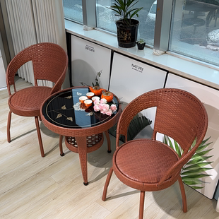 转椅阳台桌椅三件套阳台现代茶几组合两椅一桌民宿茶桌椅藤编户外