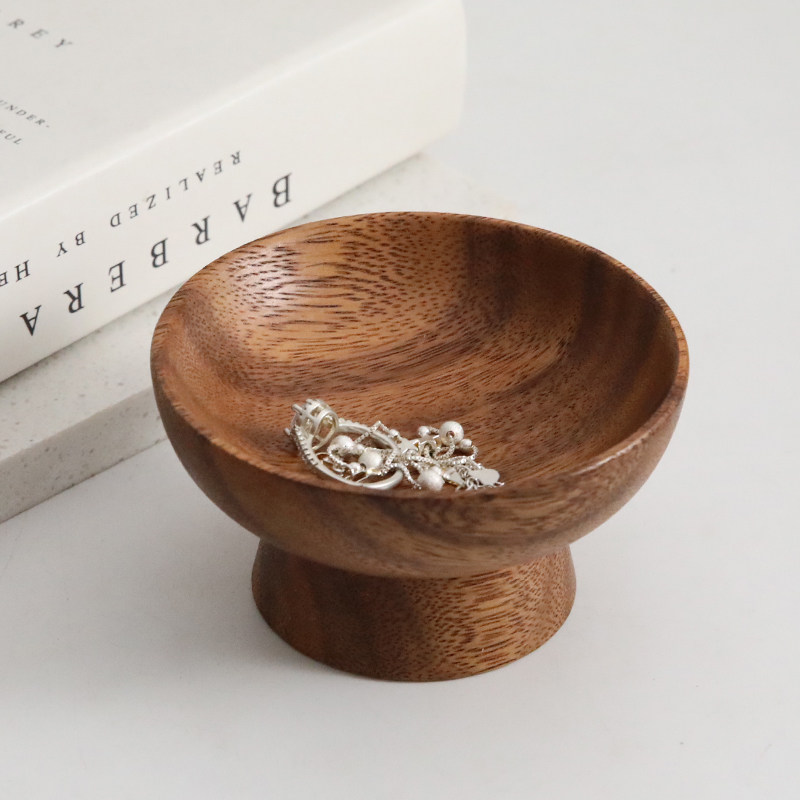 ins复古胡桃木桌面木质收纳盒首饰收纳盘玄关钥匙杂物整理置物盘