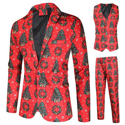 Men's 3 Piece Christmas Suit Blazer Vest Pants Xmas