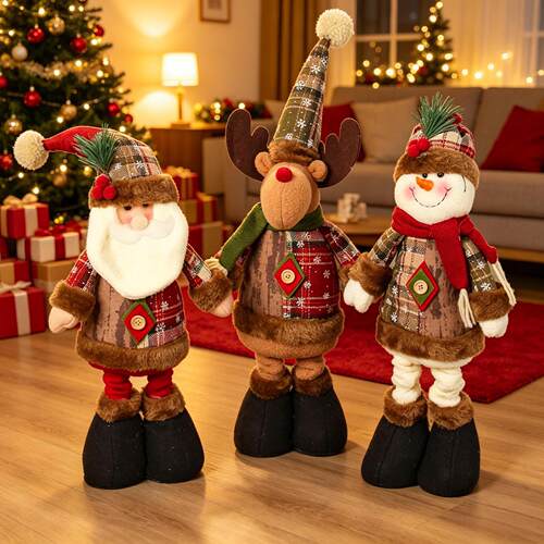 Christmas Retractable Standing Doll, Santa Snowman Ornament