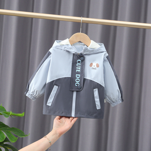 男童春秋外套2026新款卡通连帽撞色拉链上衣婴儿童洋气春装1一4岁