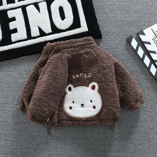 男童毛毛衣外套冬装加绒加厚3儿童装衣服冬季婴儿1岁宝宝上衣秋冬