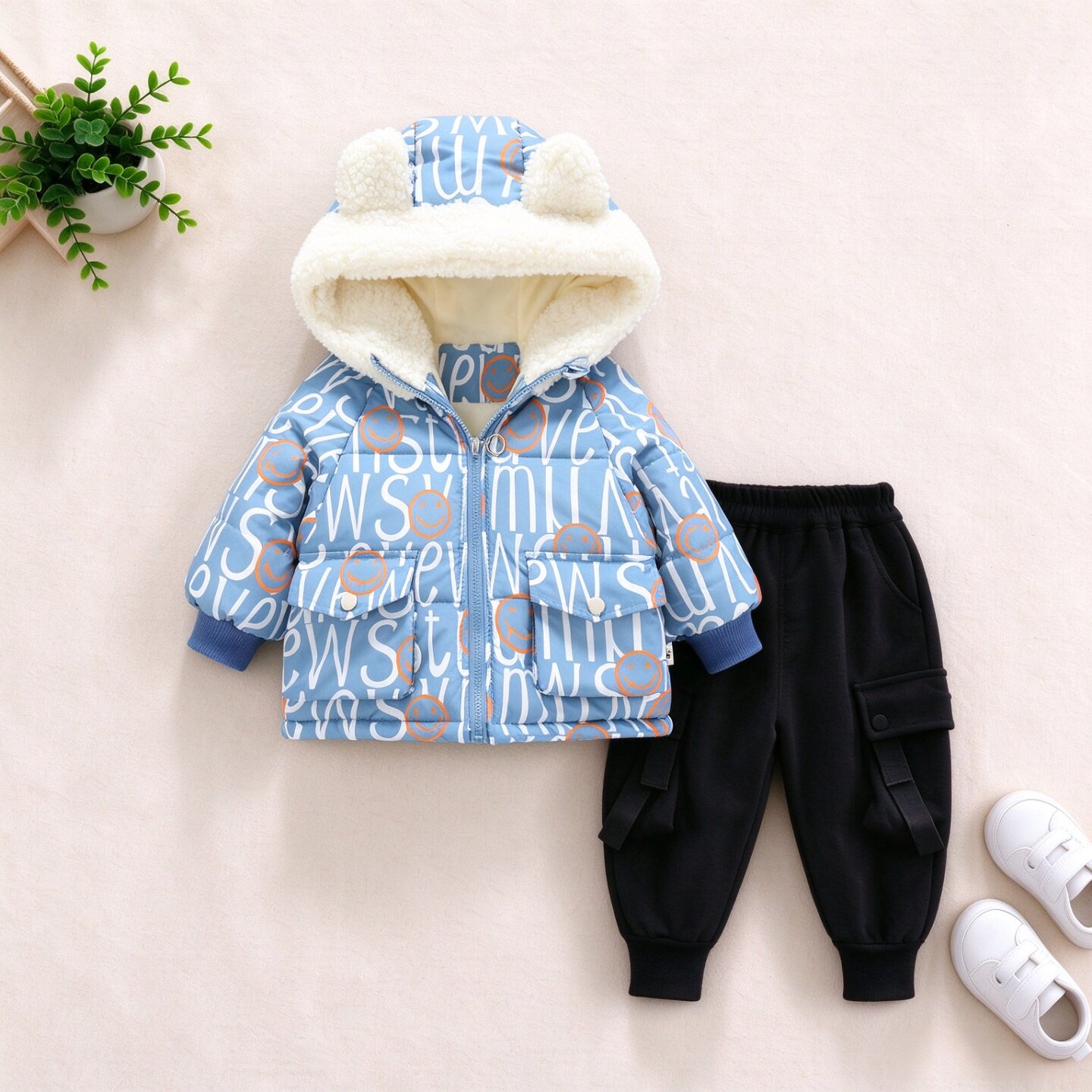 宝宝加绒加厚棉服套装