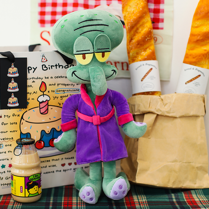 海绵宝宝周边紫色长袍睡衣章鱼哥毛绒玩具玩偶公仔摆件儿童礼物女