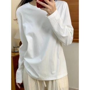重磅纯棉打底衫 T恤内搭休闲基础白色上衣 女2025春季 简约宽松长袖