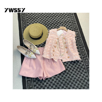 YT192972夏装今年流行时髦时尚洋气小香风粉色短裤两件套装女装20