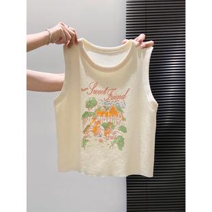 卡通印花吊带夏季 减龄针织工字背心女防走光打底上衣 2025新款 韩版