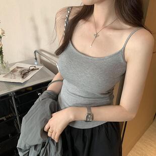 外穿可拆卸胸垫背心女辣妹U领上衣防走光收副乳无袖 夏季 打底吊带