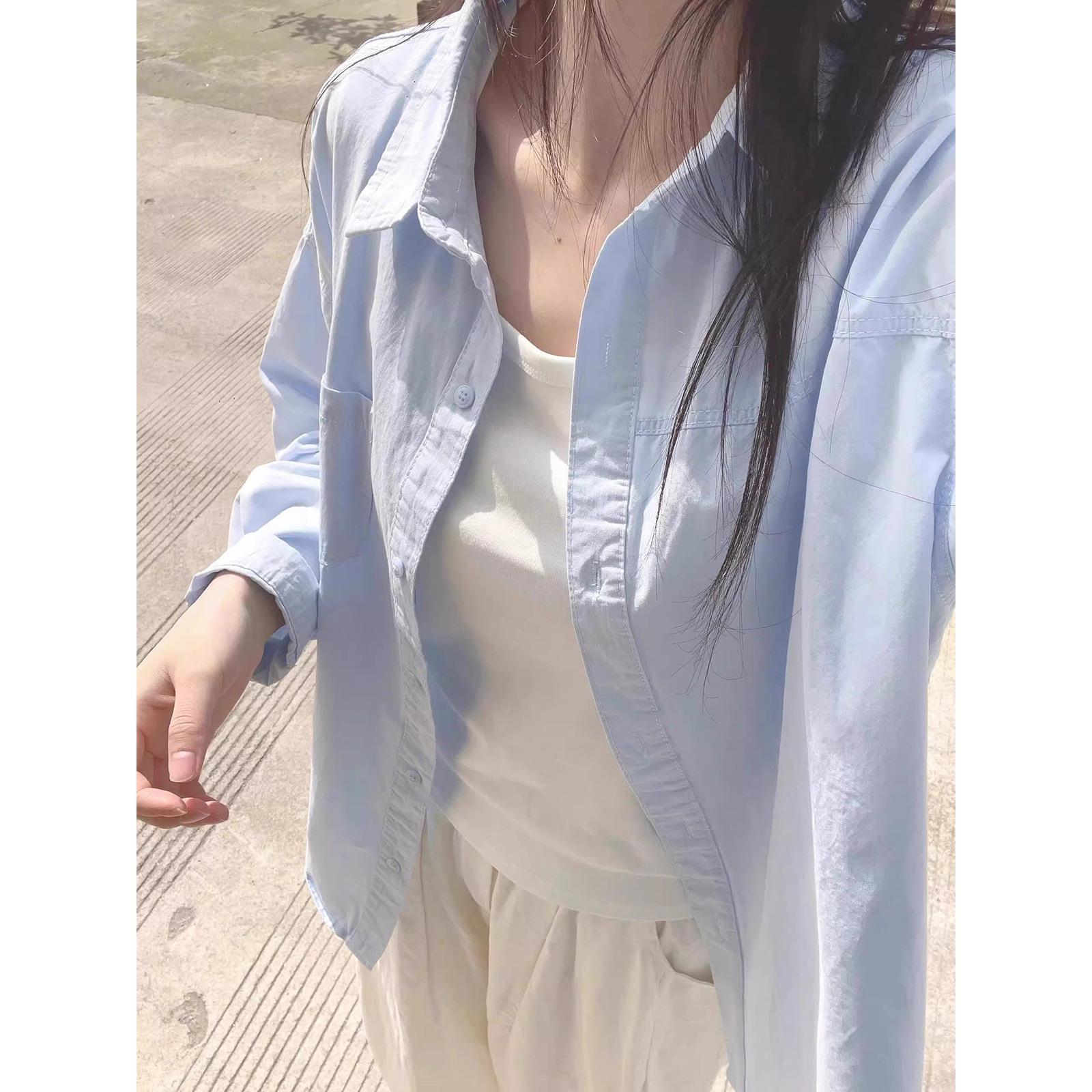 夏季2025新款衬衫女韩版长袖宽松显瘦绝美polo翻领水洗棉口袋上衣