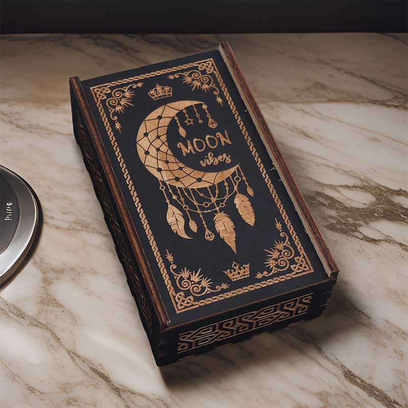 新款塔罗牌木盒收纳盒黑色推拉竖款木质盒子卡牌盒塔罗牌收纳盒