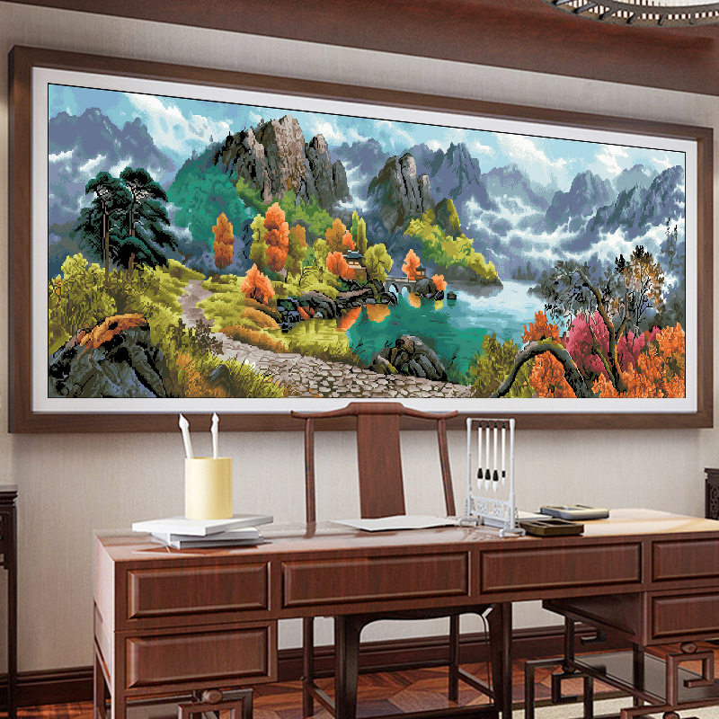 2026新款印花十字绣棉线线风景山水名画聚宝盆风水宝地大格满绣