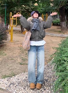 美式复古设计感夹克棉服外套女宽松保暖加绒加厚休闲派克服棉袄