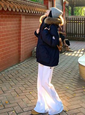 休闲慵懒风毛领连帽加厚羽绒服保暖宽松设计感百搭防水情侣外套