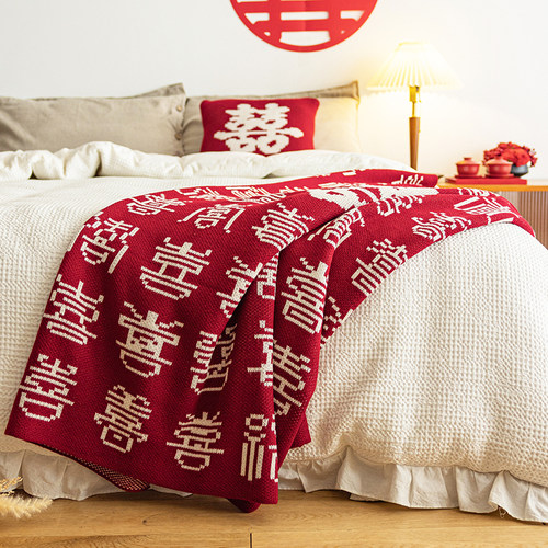 中式风百喜盖毯装饰毯