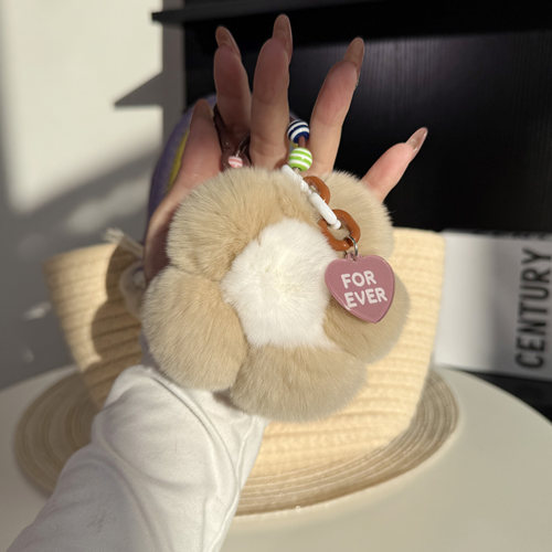 可爱真獭兔毛花朵钥匙扣书包挂件