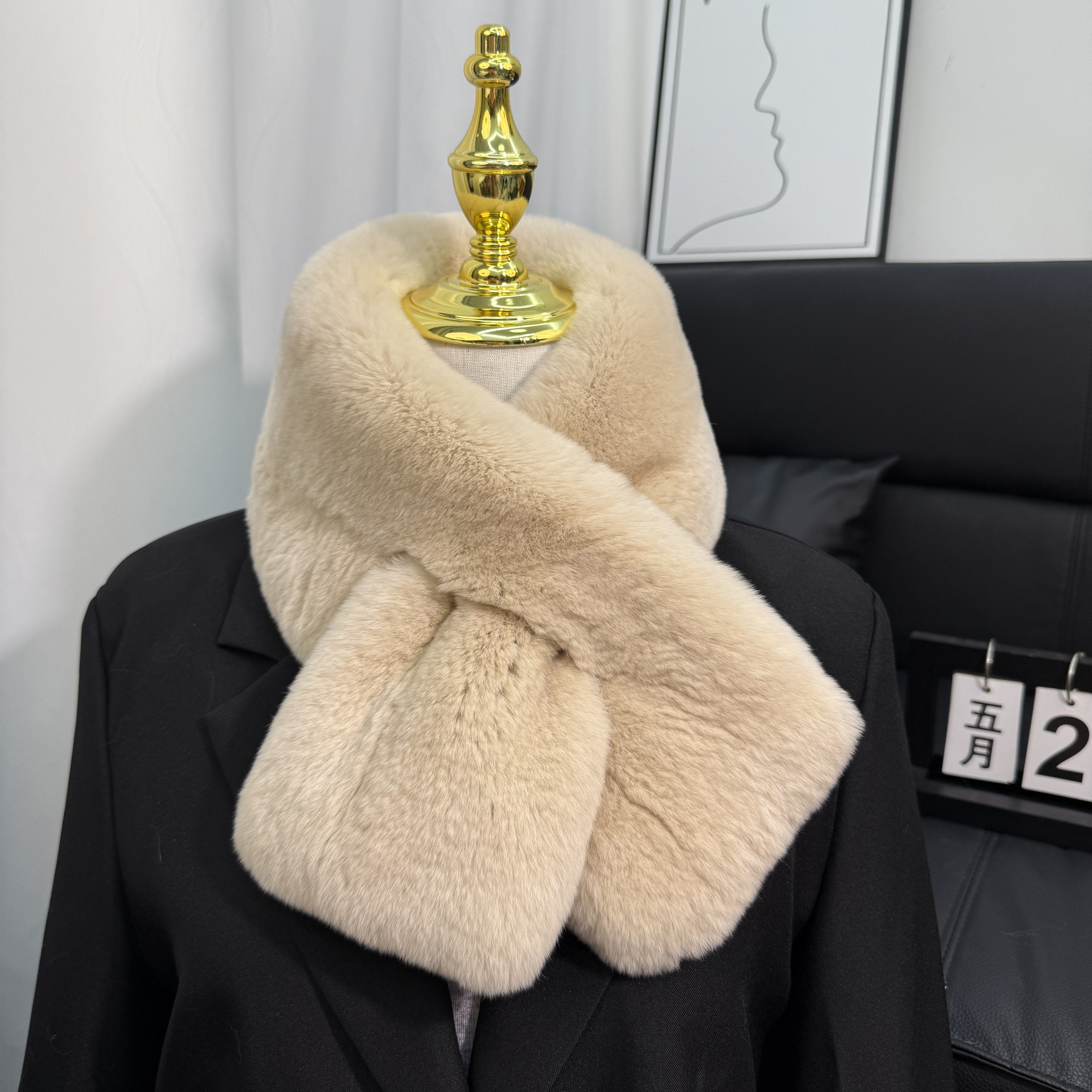 天鹅绒级整皮獭兔毛围巾女冬季韩版纯色真毛皮草围脖双面加厚保暖