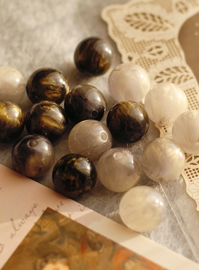 意大利火焰树脂珠1980s欧洲进口中古董光感灰黑色串珠子8/10/12mm